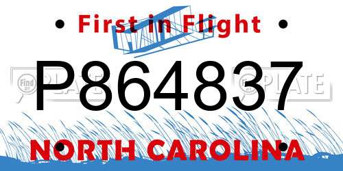 P864837 North Carolina License Plate