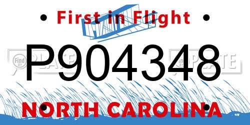 P904348 North Carolina License Plate