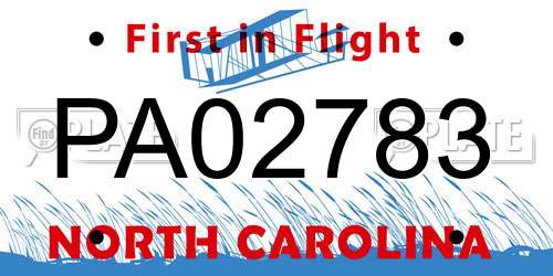 PA02783 North Carolina License Plate