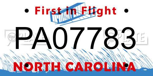 PA07783 North Carolina License Plate