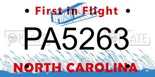 PA5263 North Carolina License Plate