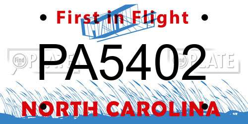PA5402 North Carolina License Plate