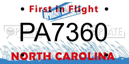PA7360 North Carolina License Plate