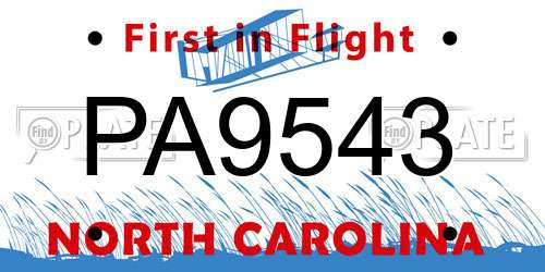 PA9543 North Carolina License Plate