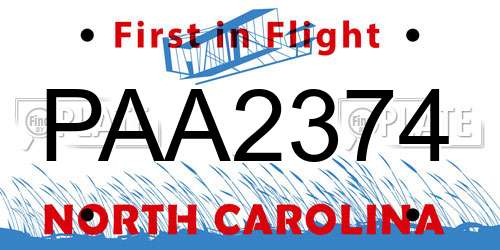 PAA2374 North Carolina License Plate