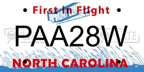 PAA28W North Carolina License Plate