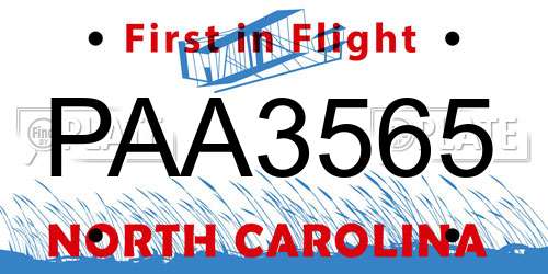 PAA3565 North Carolina License Plate