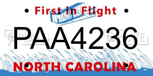 PAA4236 North Carolina License Plate
