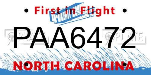 PAA6472 North Carolina License Plate