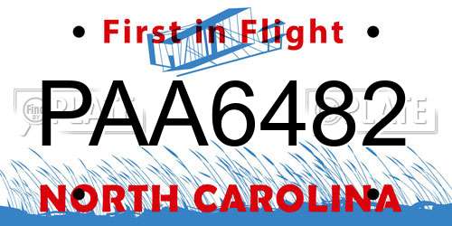 PAA6482 North Carolina License Plate