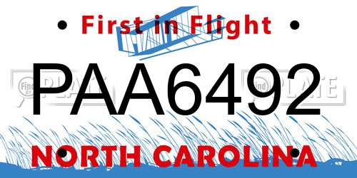 PAA6492 North Carolina License Plate