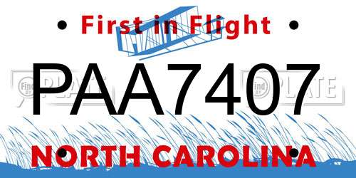 PAA7407 North Carolina License Plate
