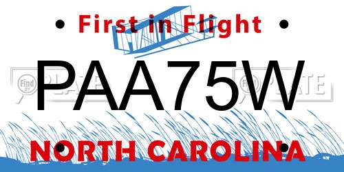 PAA75W North Carolina License Plate