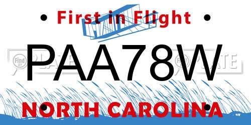 PAA78W North Carolina License Plate