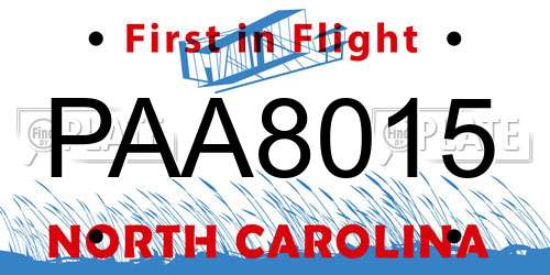 PAA8015 North Carolina License Plate