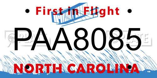 PAA8085 North Carolina License Plate