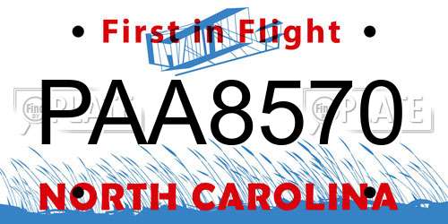 PAA8570 North Carolina License Plate