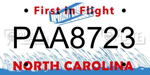 PAA8723 North Carolina License Plate