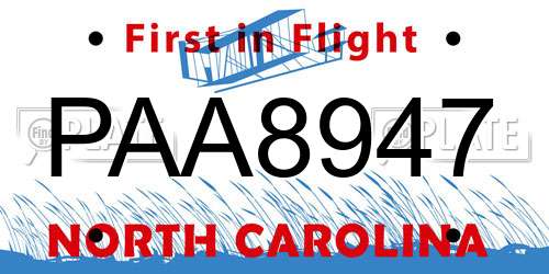 PAA8947 North Carolina License Plate