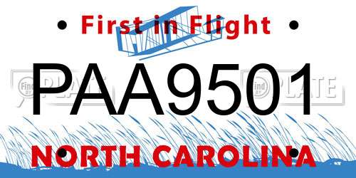 PAA9501 North Carolina License Plate