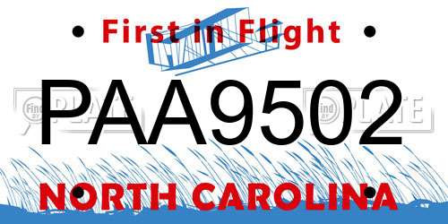 PAA9502 North Carolina License Plate