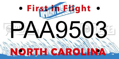 PAA9503 North Carolina License Plate