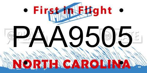 PAA9505 North Carolina License Plate