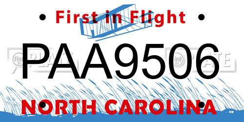 PAA9506 North Carolina License Plate
