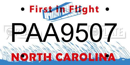 PAA9507 North Carolina License Plate