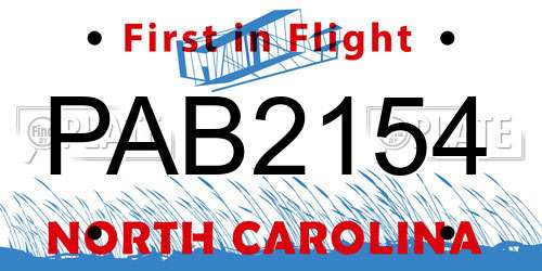 PAB2154 North Carolina License Plate