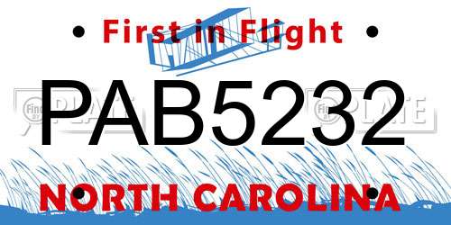 PAB5232 North Carolina License Plate