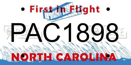 PAC1898 North Carolina License Plate