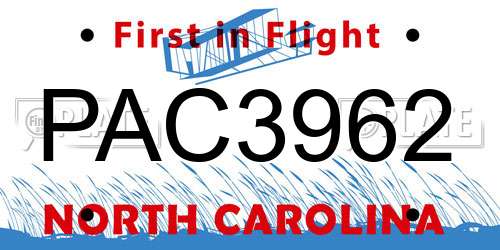 PAC3962 North Carolina License Plate