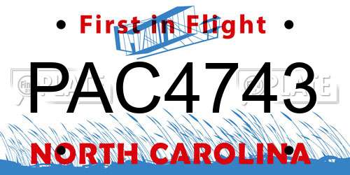 PAC4743 North Carolina License Plate