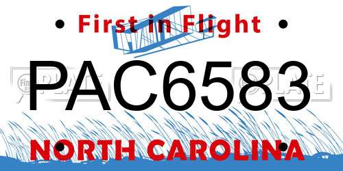 PAC6583 North Carolina License Plate