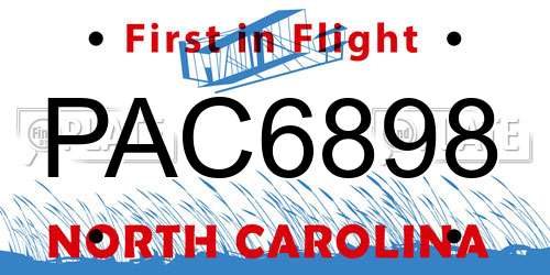 PAC6898 North Carolina License Plate