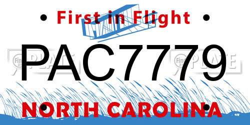 PAC7779 North Carolina License Plate