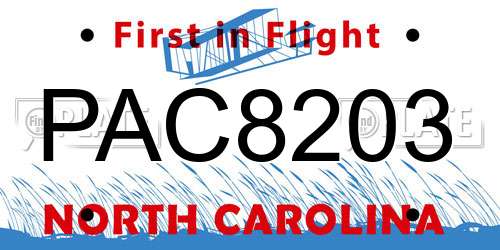 PAC8203 North Carolina License Plate