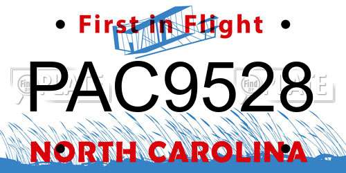 PAC9528 North Carolina License Plate