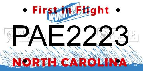 PAE2223 North Carolina License Plate