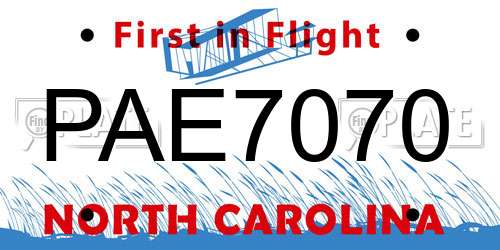 PAE7070 North Carolina License Plate