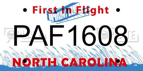 PAF1608 North Carolina License Plate