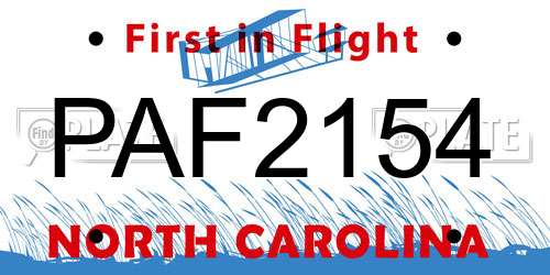 PAF2154 North Carolina License Plate