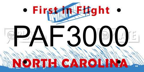 PAF3000 North Carolina License Plate