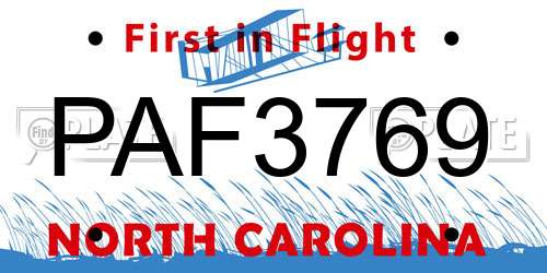 PAF3769 North Carolina License Plate