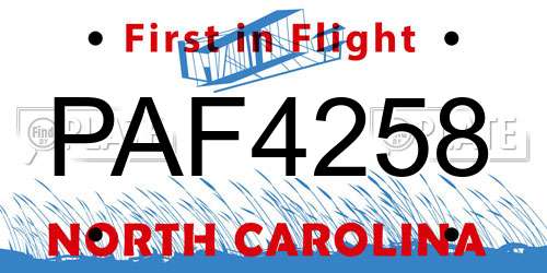 PAF4258 North Carolina License Plate