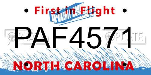 PAF4571 North Carolina License Plate