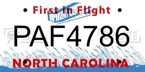 PAF4786 North Carolina License Plate