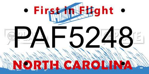 PAF5248 North Carolina License Plate