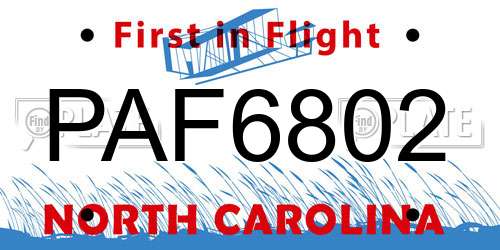 PAF6802 North Carolina License Plate